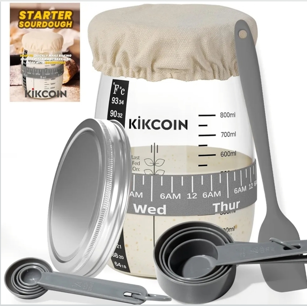 Sourdough Starter Kit with Gray and Silver Accessories